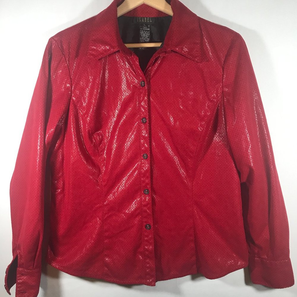 Isabel Women's Large Red Lined Meshed Button Up Jacket